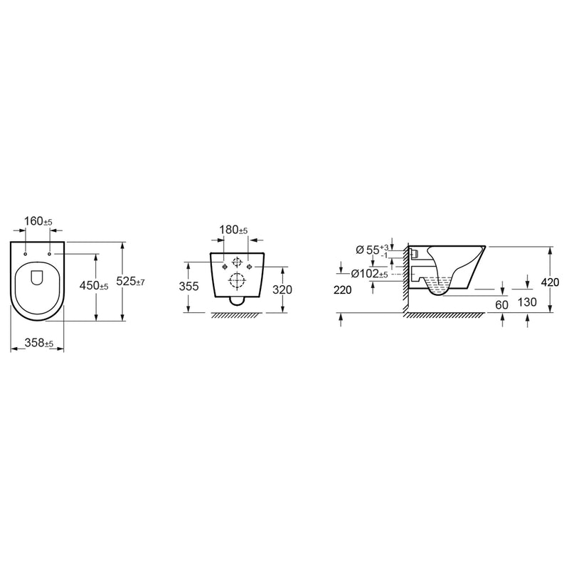 Vesta Tornado flush wall toilet rimless with nano coating gloss white