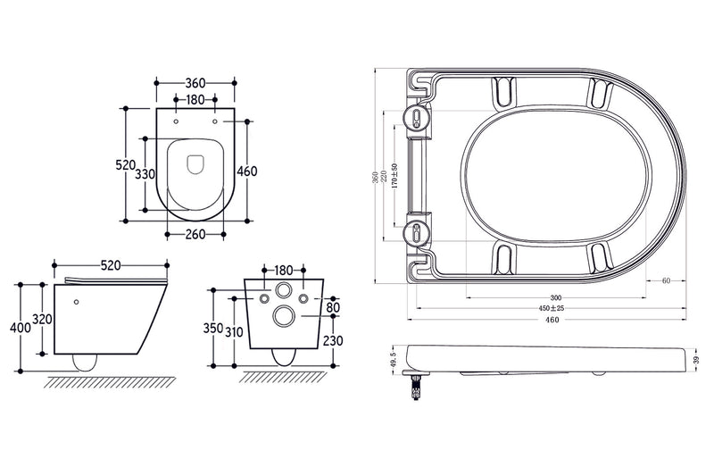Vesta wandcloset rimless met bidetkraan koud water met Vesta toiletzitting mat zwart