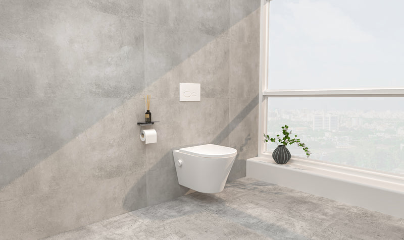 Vesta wandcloset rimless met bidetkraan koud water met Shade slim toiletzitting glans wit