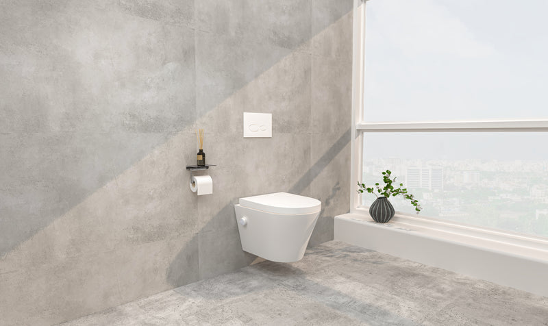 Vesta wandcloset rimless met bidetkraan warm koud water met Vesta toiletzitting glans wit