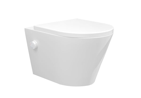 Vesta wandcloset rimless met bidetkraan warm koud water met Shade slim toiletzitting glans wit