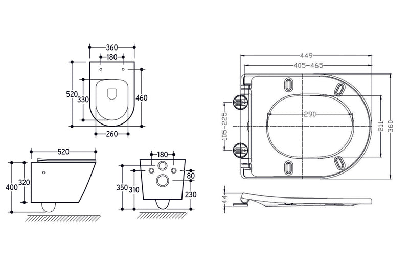 Vesta wandcloset rimless met bidetkraan warm koud water met Shade slim toiletzitting mat zwart