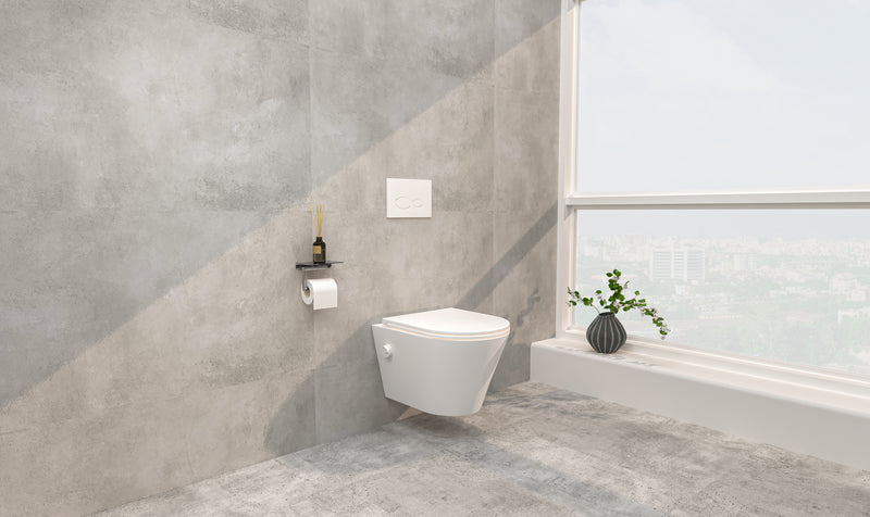 Vesta wandcloset rimless met bidetkraan koud water met Flatline toiletzitting mat wit