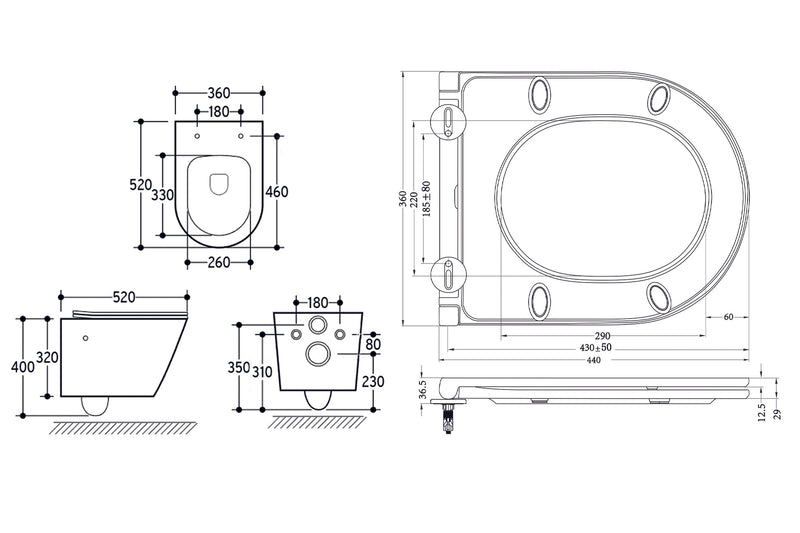 Vesta wandcloset rimless met bidetkraan koud water met Flatline toiletzitting mat wit
