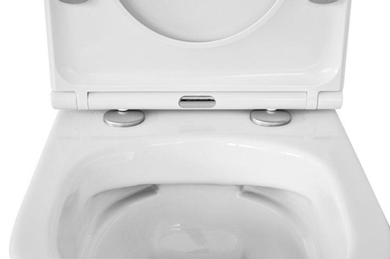 WC suspendu Vesta junior sans rebord raccourci avec abattant Flatline fermeture amortie et dégagement rapide blanc brillant