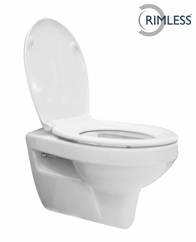 WC suspendu Trevi sans rebord avec abattant Ultimo 3.0 à fermeture douce et à dégagement rapide blanc brillant