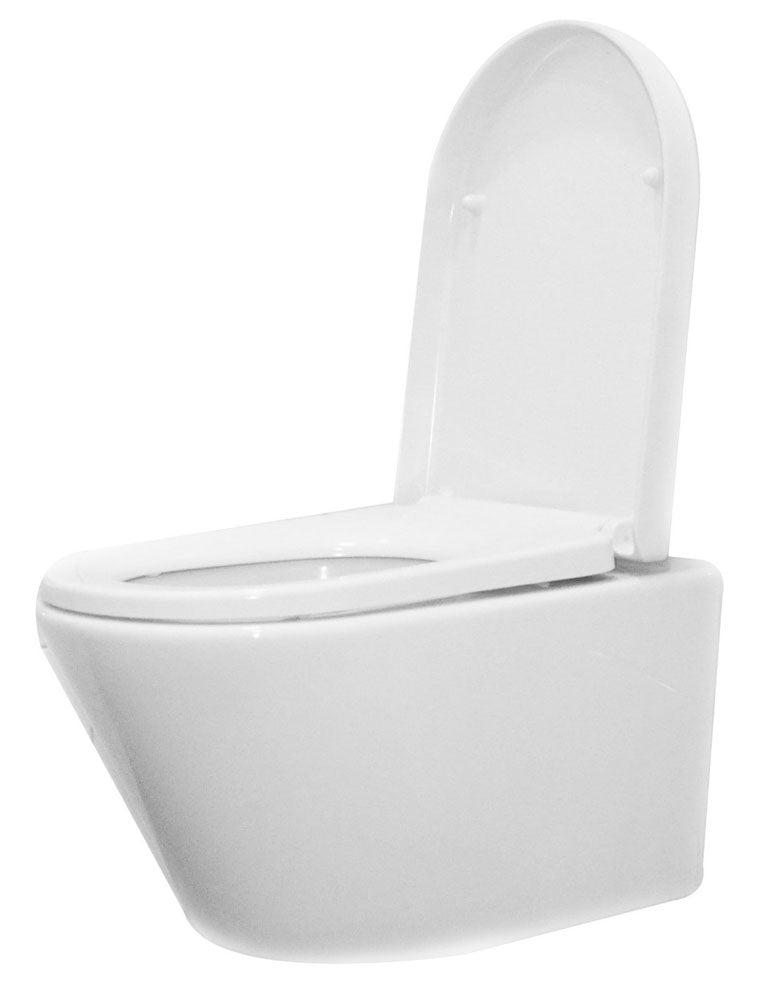 WC suspendu Vesta sans rebord avec abattant Vesta à fermeture douce et à dégagement rapide blanc brillant