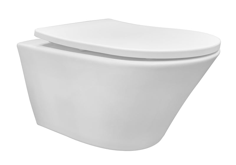 WC suspendu Vesta sans rebord avec abattant Shade slim fermeture amortie et dégagement rapide blanc mat