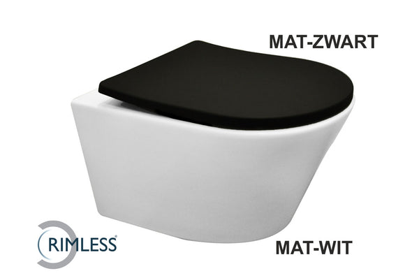 Vesta wandcloset rimless mat wit met Shade slim toiletzitting softclose en quick release mat zwart