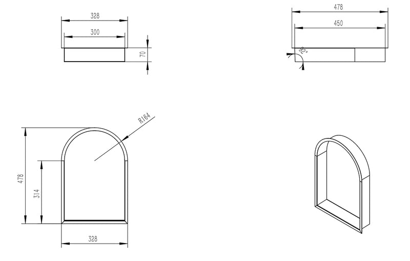Demis inbouwnis ovaal 30 x 45 x 7 cm mat zwart