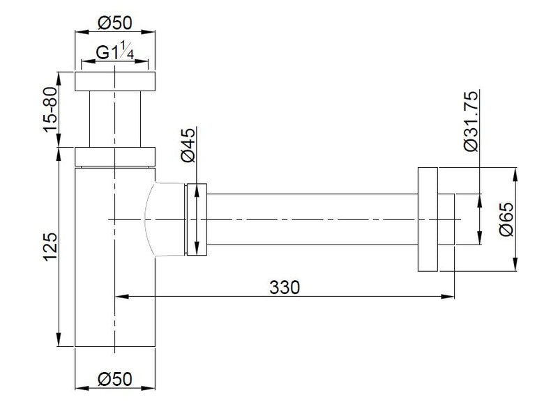 UniMatch wastafelsifon 5/4" x 32 mm mat zwart
