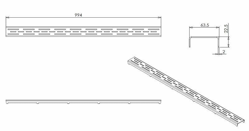 Norme de grille Wiesbaden pour caniveau de douche de 3e génération 100 x 7 cm en acier inoxydable