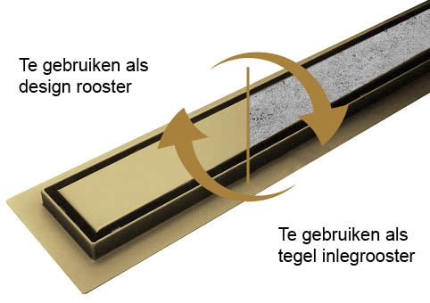 Douchegoot met tegelrooster en flens 90 x 7 cm geborsteld messing