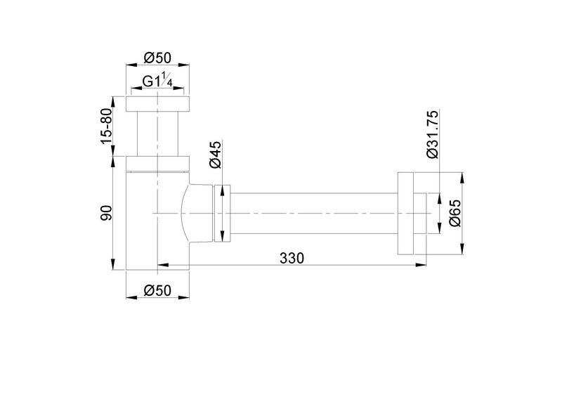 UniMatch fonteinsifon 5/4" x 32 mm mat zwart