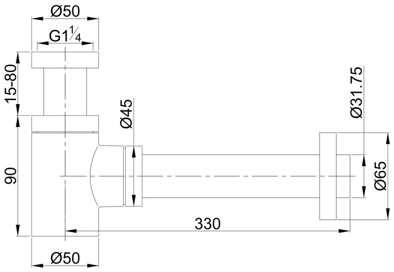 UniMatch fountain siphon 5/4" x 32 mm brushed brass
