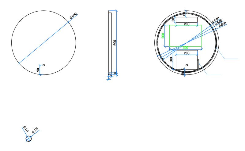 Giro spiegel rond met LED