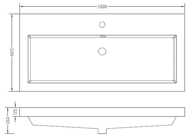 Vision wastafel enkel met 1 kraangat 100x46x5