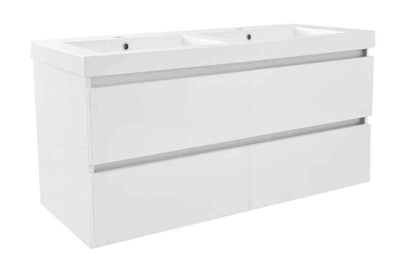 Wiesbaden Vision lavabo double avec 2 trous pour robinet 120x46x5,5 cm marbre artificiel blanc brillant
