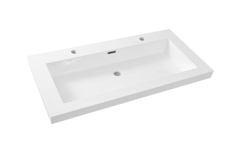 Wiesbaden Vision lavabo simple avec 2 trous pour robinet 100x46x5,5 marbre artificiel blanc brillant