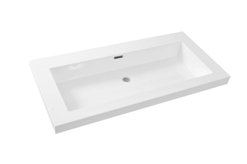 Wiesbaden Vision lavabo simple sans trou pour robinet 100x46x5,5 cm marbre artificiel blanc brillant