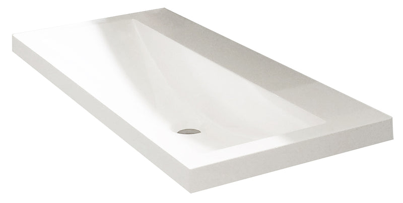 Wiesbaden Flag lavabo simple sans trou pour robinetterie 100x36x4 cm marbre artificiel blanc brillant