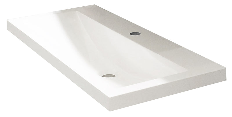 Wiesbaden Flag lavabo simple avec 1 trou pour robinet 100x36x4 cm marbre artificiel blanc brillant