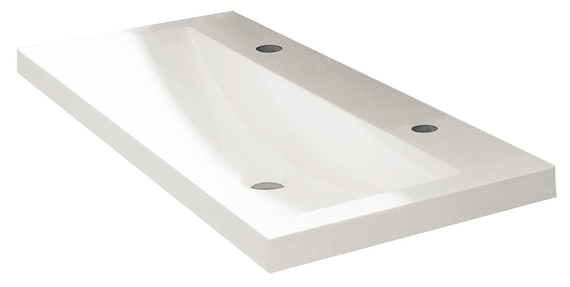 Wiesbaden Flag lavabo simple avec 2 trous pour robinet 100x36x4 cm marbre artificiel blanc brillant