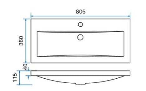 Flag wastafel enkel met 1 kraangat 80x36x4 cm kunstmarmer glans wit