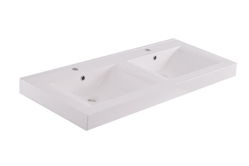 Wiesbaden Tigris lavabo double avec 2 trous pour robinet 120x46x8 cm marbre artificiel blanc brillant