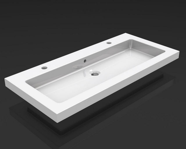 Wiesbaden Kera lavabo simple avec 2 trous pour robinet 100x46x5 cm céramique blanc brillant