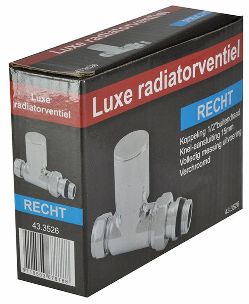 luxe radiatorventiel 1/2''x15 (M22) knel recht chroom