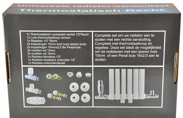 Luxe therm. rad. aansluitset recht chroom