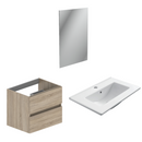 Bathroom furniture set Cancun 60 Oak - 2 Drawers with sink and mirror by Futurbath