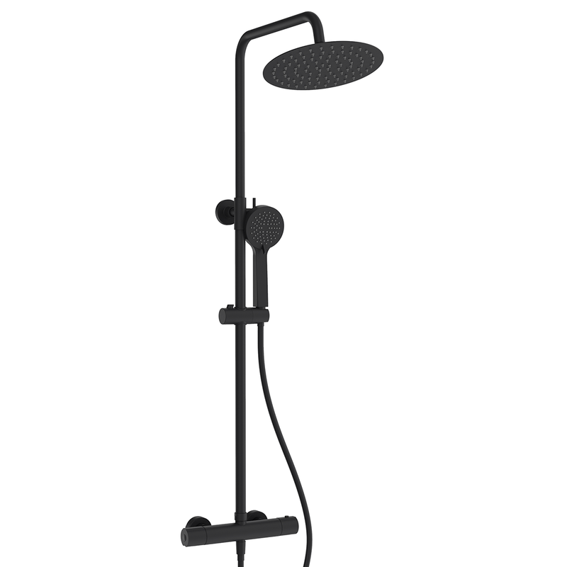 Rondo rain shower set by Futurbath thermost. matt black 250mm