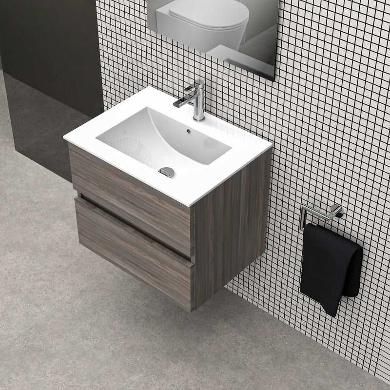 Meuble de salle de bain Cancun 60 Chêne gris - 2 Tiroirs avec vasque et miroir - Futurbath