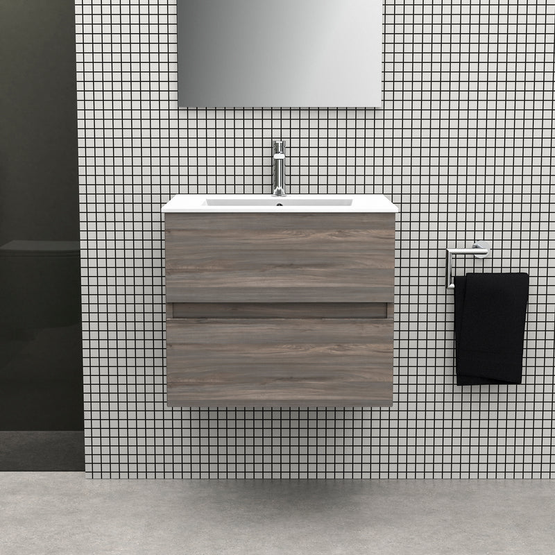 Meuble de salle de bain Cancun 60 Chêne gris - 2 Tiroirs avec vasque et miroir - Futurbath