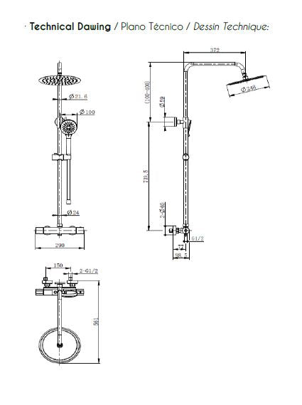 Ensemble de douche à effet pluie Rondo de Futurbath thermost. né nickel 250mm