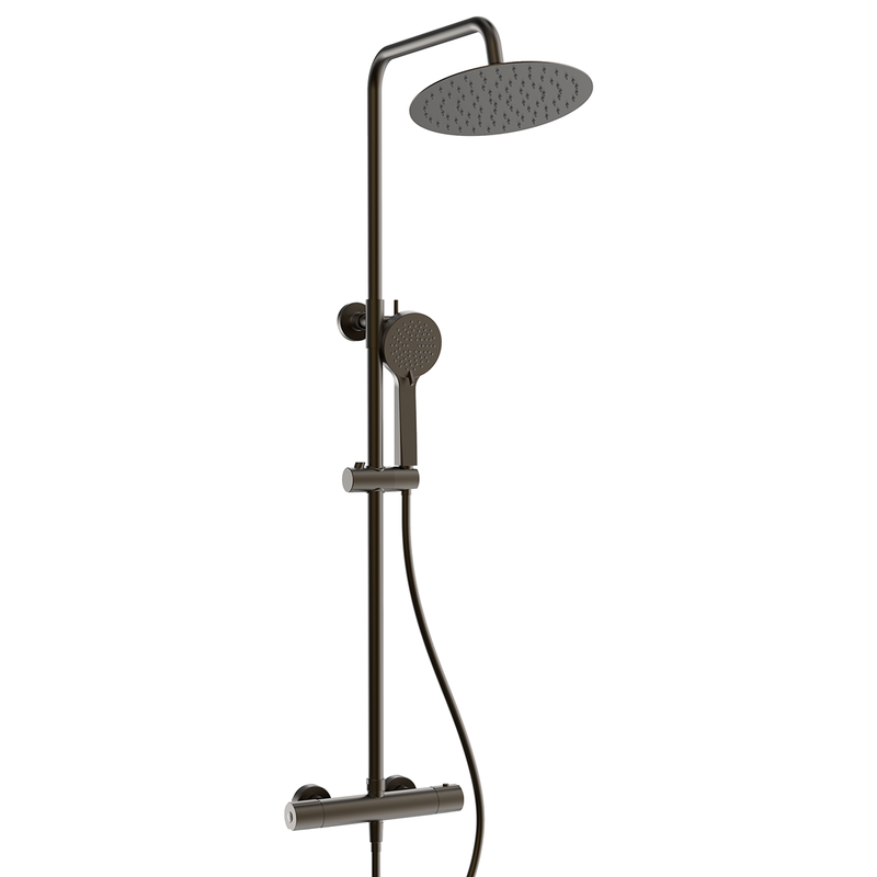 Rondo rain shower set by Futurbath thermost. gunmetal 250mm