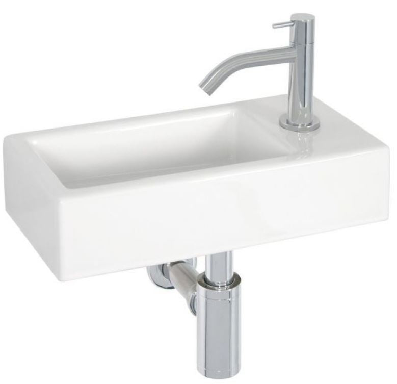 Complete Fonteinset Brussel Keramisch Wit met Chroom Kraan en Afvoerset (36x18x9 cm) by L'Aqua®