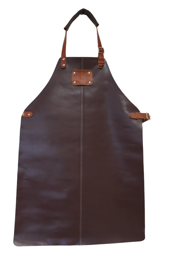 Leather BBQ apron brown basic chem. 2-piece