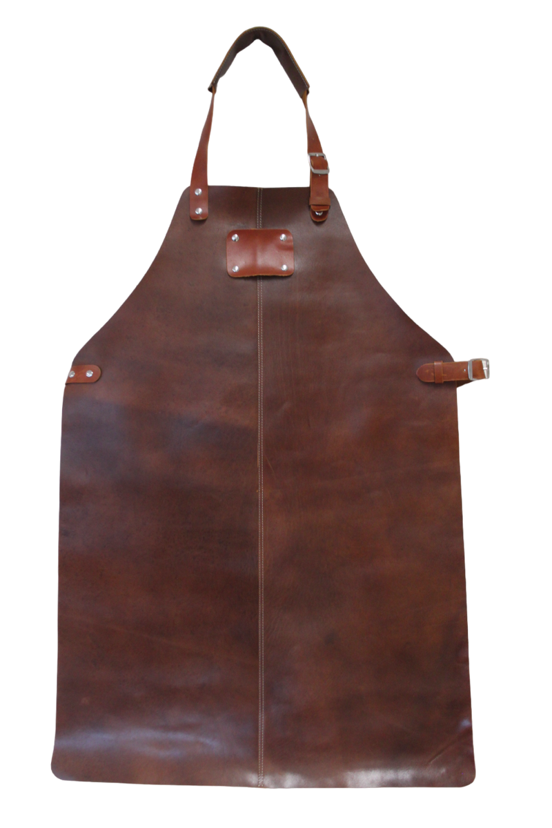 Leather BBQ apron brown premium wet. 2-piece