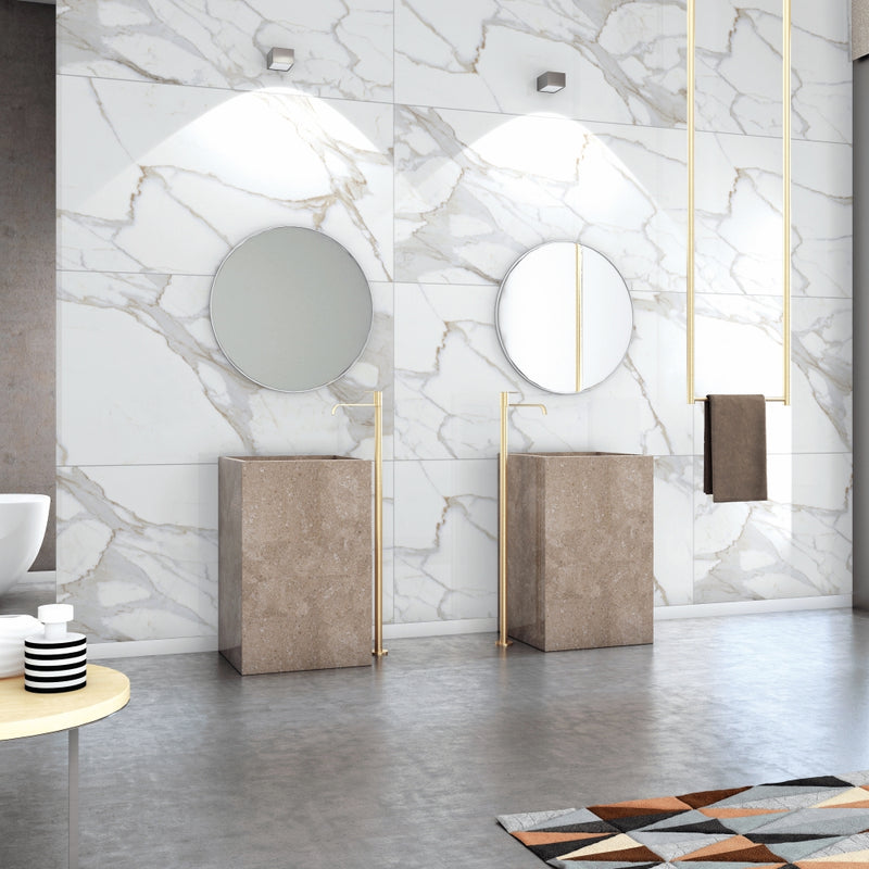 Vloertegel Calacatta Jade Wit 60x120 cm Rechthoek – Porselein Hoogglans Gerectificeerd – Marmerlook met Grijze Adering