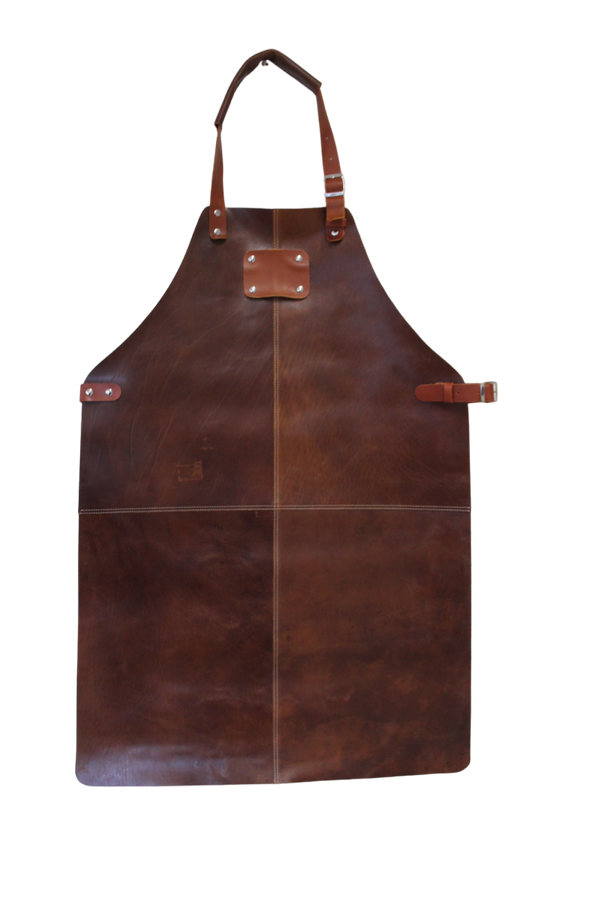 Leather BBQ apron brown premium wet. 4-piece