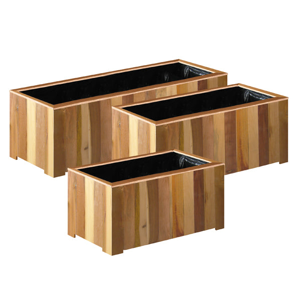 Rechthoekige plantenbak set van 3 S/M/L Lignum Acacia FSC Naturel geolied