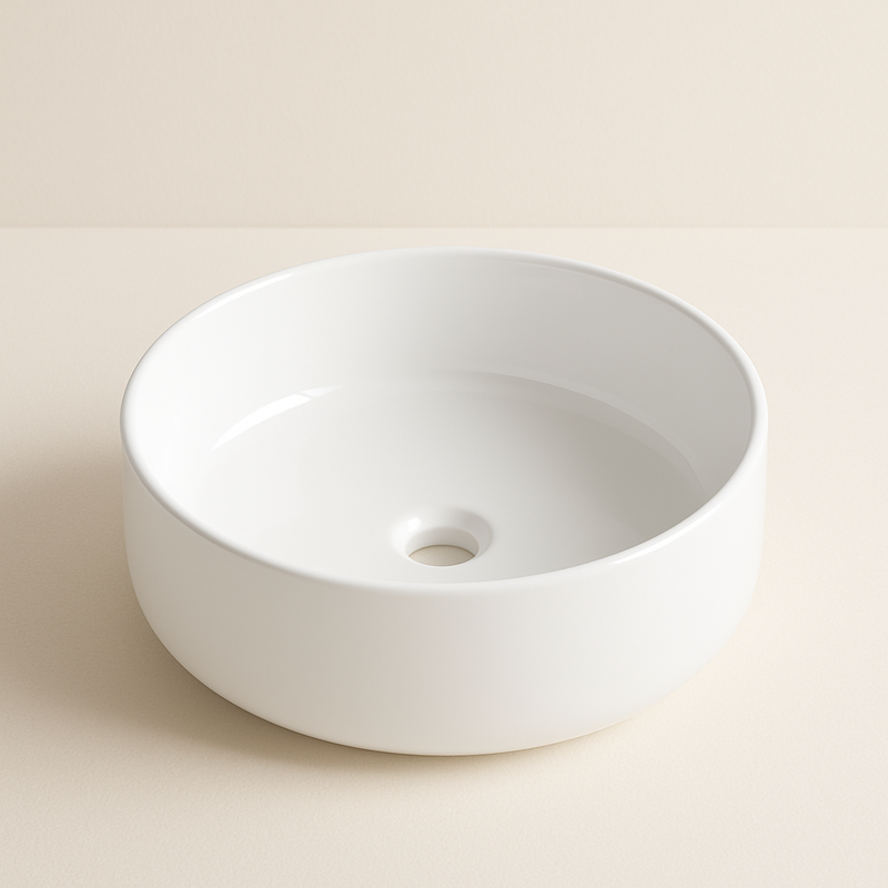 Lavabo AquaVik rond Ørb en céramique à poser blanc 36x36x12 cm