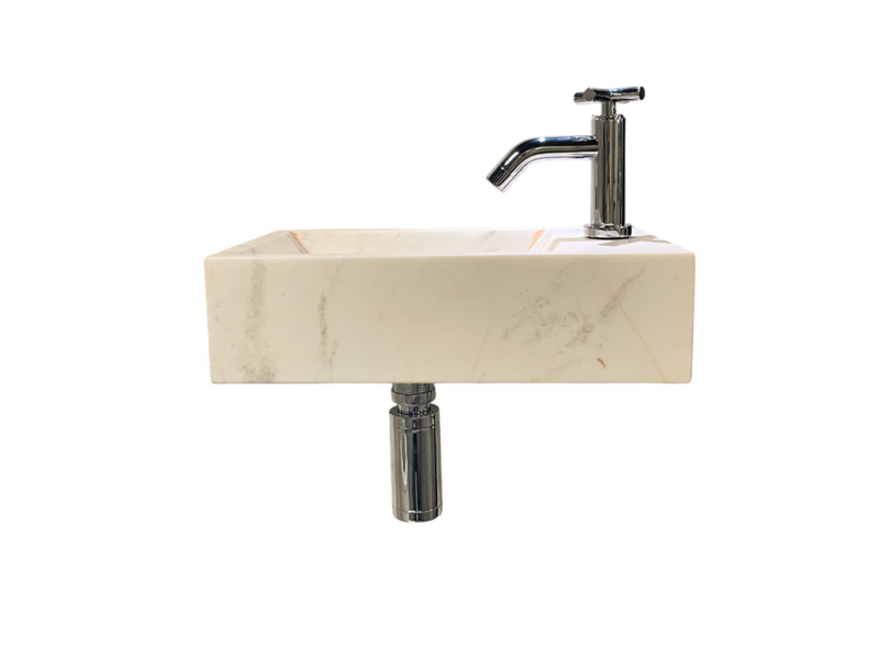 Complete Fountain Set Carrara Natural Stone with Cross Head Tap Chrome and Drain Set by L'Aqua®