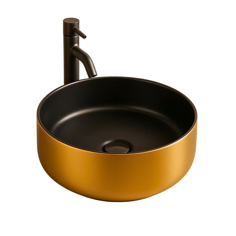 Keramische waskom mat Goud | mat zwart by Rond 36x36x12 cm by L'Aqua®
