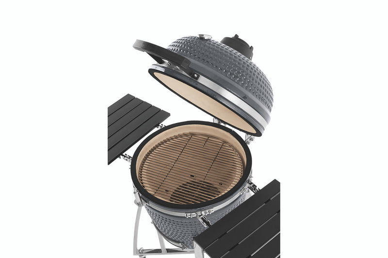 Landmann Kamado Barbecue 22 Inch Large - Ceramic Charcoal BBQ - With Trolley Base &amp; Side Tables - Including Thermometer &amp; Grill - 10+ Steaks Capacity - Grey - Black