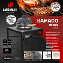 Landmann Kamado 18 pouces avec Table Grise - Barbecue au charbon de bois en céramique - Pierres à pizza MLS - Ø38,3 cm