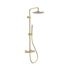 Stria regendoucheset, thermostatisch, Cool Touch, hoofddouche 30 cm, opbouw, knoppen met verfijnde ribbelstructuur, Belgaqua – Geborsteld goud (PVD)